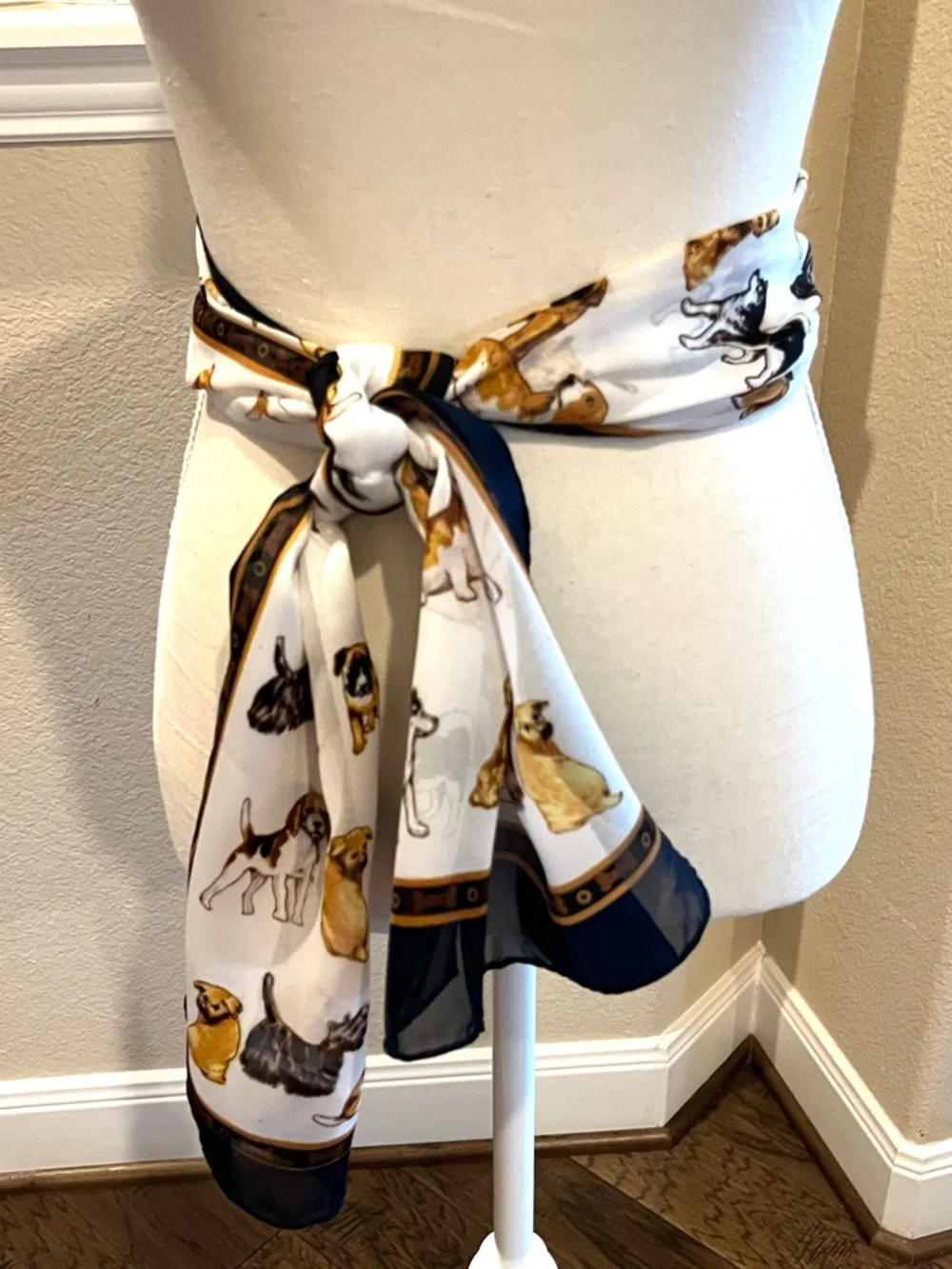 Dog Pattern Pet Scarf in Navy and White Vintage